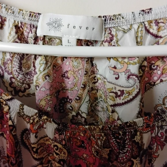 Fever Women's Paisley Bell Sleeve Crochet Trim Boho Peasant 3/4 Sleeve Top L - Picture 5 of 7